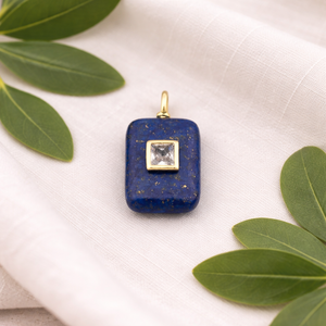 Natural Lapis Lazuli Charm Rounded Rectangle Pendant Gold Plated <b>Square</b> Zircon Bezel <b>Set</b> Jewelry Connector Wholesale - Product Image 5
