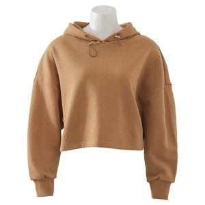 เสื้อฮู้ดผู้หญิงแบบซิปเต็มตัวสำหรับฤดูหนาว ขายส่ง พร้อมป้าย ผ้าฝ้ายฟลีซถัก เสื้อฮู้ดลำลอง สตรีทแวร์ สีพื้น เสื้อฮู้ดครอป - Product Image 2