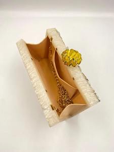 Pochette pour femme en résine faite à la main, sac à main pour femme, sac de soirée à bas prix, couleur laiton, motif floral - Product Image 3