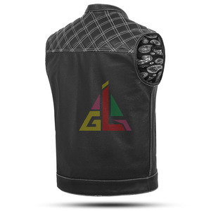 Gilet de moto en cuir de mouton véritable fait main, style vintage, broderie personnalisée, imperméable, respirant, style cruiser - Product Image 5