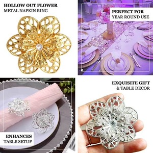 <b>Silver</b> Metal Flower <b>Napkin</b> Rings for Wedding Table Decoration - Product Image 2