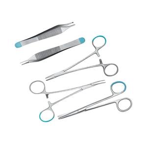Ensemble d'instruments chirurgicaux mineurs en acier inoxydable avec anneaux en silicone bleus, kit de dissection et de suture réutilisable - Product Image 3