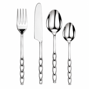 Ensemble de couverts haut de gamme en acier inoxydable poli miroir martelé avec manches texturés effet écorce pour hôtels et mariages - Product Image 2