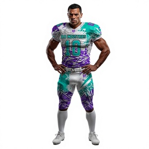 Premium Purple Green Splash Custom Football Uniform Set with Short Sleeve Printed Sublimation <b>Padded</b> <b>Pants</b> for Custom Team - Product Image 1