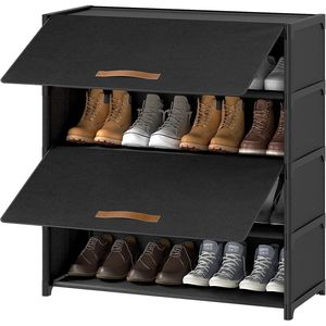 Zapatero Negro de 5 Niveles con Puerta, Organizador de Plástico para 20 Pares de Zapatos, Estantes para Zapatos Negros para Armario - Product Image 1