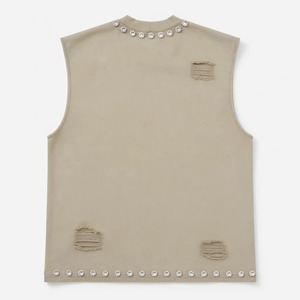 Custom Screen Print <b>Distressed</b> Rhinestone Tank <b>Top</b> 100% Cotton Premium Streetwear Sleeveless T Shirt Unisex OEM Wholesale - Product Image 2