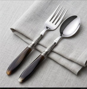 Vintage Silver Plated Cutlery Set With Horn Handle Stainless Steel <b>Mirror</b> Polish Long Horn Handles For Wedding Dining And Hotel - Product Image 1