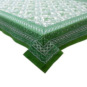 Nappe en coton imprimée à la main Raat Ki Rani Green 180x270cm, nappe de table design faite à la main, style décoration intérieure - Product Image 1