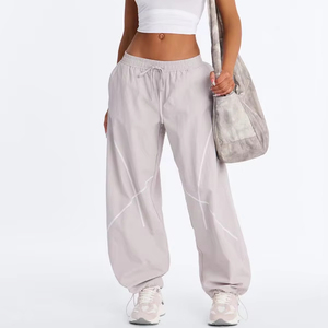 Private Label Unisex Stone Wide Leg Parachute <b>Trousers</b> Contrast Seam <b>Drawstring</b> Nylon Streetwear Pants OEM men's pants - Product Image 1