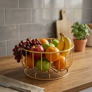Corbeille à fruits en fil d'or, faite à la main, en métal, support décoratif pour fruits, panier de rangement pour comptoir de cuisine, table à manger - Product Image 5