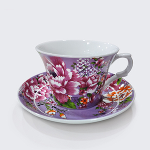 Tasse à café et thé pivoine en céramique de luxe de meilleure qualité, sérigraphie lavable et durable par transfert d'eau à des fins de réception - Product Image 1