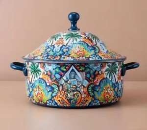 Premium Casserole Hot Pot Aqua Blue Rose Floral Enamelware <b>Food</b> <b>Warming</b> Serving Dish Keep <b>Food</b> Hot for Wedding Table Decor - Product Image 6