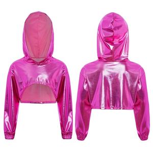 Costume de danse hip-hop jazz pour filles de 6 à 16 ans, haut à capuche métallique, vêtements de danse latine, fabricant de vêtements de danse en gros - Product Image 2