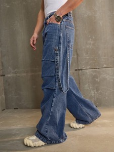 Men's Daily Casual Denim Jeans-All Day Comfort Soft Feel <b>Smooth</b> Finish <b>Brushed</b> Washed Wide Leg Loose Fit Ripped - Product Image 3