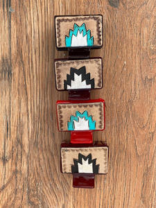 Pinzas para el pelo de cuero grabadas hechas a mano con estilo occidental para mujer - Product Image 2