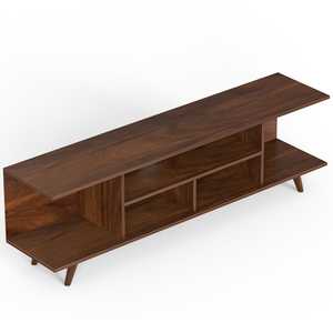 Meuble TV sur pied en bois d'ingénierie Anatdol de style minimaliste avec étagères, support pour décodeur et panneau de rangement. - Product Image 5