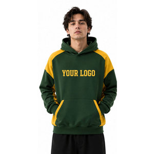 Sudadera con Capucha para Hombre, Verde y Amarillo, Manga Raglán, Bloques de Color, Logotipo Frontal, Casual, Otoño, Corte Regular, Tejido de Felpa - Product Image 4