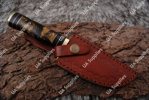 Couteau Skinner EDC en Damas forgé à la main, de haute qualité, ultra-affûté, avec manche en résine colorée, étui en cuir, vente en gros, faibles MOQ, OEM ODM - Product Image 6