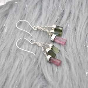 Pendientes de turmalina verde rosa cruda de primera calidad, plata de ley, diseños colgantes y de gota con turmalina. - Product Image 6