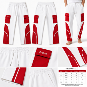 Pantalones Deportivos Cargo para Hombre, Blancos con Detalles Rojos, 100% Algodón, Forro Polar Ecológico, Bolsillos Utilitarios, Estilo Urbano, Joggers - Product Image 5