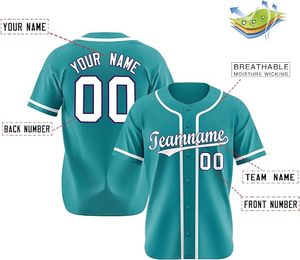 Maillot de baseball personnalisé sublimé, bleu sarcelle, manches courtes, boutons sur le devant, impression du nom de l'équipe et du logo, unisexe, adulte, tissu respirant - Product Image 2