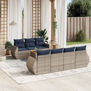 Juego de sofás de jardín de ratán sintético gris de 8 piezas con cojines, colección de muebles de patio - Product Image 1