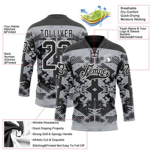 Maillot de hockey sur glace personnalisé, col en V, manches longues, bleu marine, logo des équipes sublimé, polyester respirant, vêtements unisexes pour adultes - Product Image 5