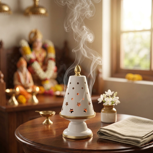 Charming White And Gold Metal Incense Burner Featuring <b>Star</b> And Dot Cutouts Beautiful Festive Home <b>Decor</b> And Fragrance Piece - Product Image 4