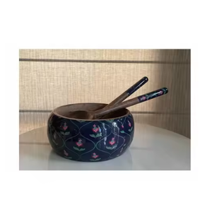 Bandeja Decorativa de Madera de Mango con Estampado Esmaltado para Servir Iftar, Tazón Artesanal Estampado - Product Image 1