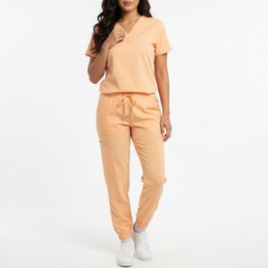 Conjunto de Uniforme Médico para Mujer, Pantalones de Algodón y Poliéster Color Durazno con Bolsillos y Cintura Ajustable con Cordón - Product Image 1