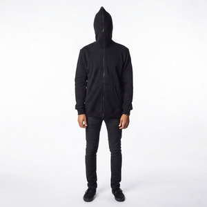 Sudadera con capucha negra de invierno para hombre, de punto, con cremallera, manga larga, con estampado por descarga, estilo casual urbano - Product Image 1