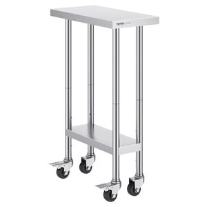 Tavolo da Lavoro in Acciaio Inox Resistente 24 X 12 X 38 Pollici, Capacità di Carico 500 LBS, 4 Ruote, 3 Altezze Regolabili, per Cucina Commerciale - Product Image 1