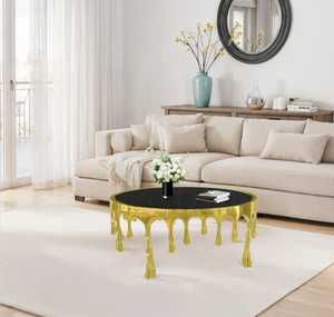 Simply Iconic Modern <b>Round</b> Coffee <b>Table</b> With <b>Gold</b> Drip Base And Black Glass Top For Living Room Furniture - Product Image 5