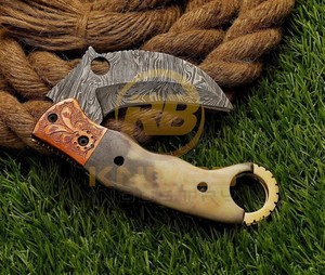 Cuchillo de Caza Plegable Premium OEM RB de Acero de Damasco con Mango de Palisandro, Empuñadura de Latón y Hoja de 7 Pulgadas para Camping - Product Image 3