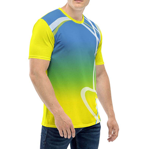เสื้อยืดแขนสั้นผู้ชายสีไล่ระดับสีสไตล์สปอร์ตพร้อมลวดลายเรขาคณิตแห้งเร็วคอกลมทรงปกติ - Product Image 4