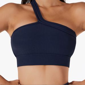 Soutien-gorge de sport de luxe pour femme à faible MOQ, respirant, écologique, sans couture, côtelé, asymétrique à une épaule, avec logo frontal, pour le yoga et le fitness - Product Image 5