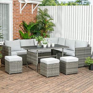 Set di Mobili da Esterno in Vimini a 7 Pezzi con Effetto Legno Teak, Divano Sezionale da Esterno, Tavolino Alto Misto, Elegante Set Conversazione in Legno-Plastica - Product Image 2