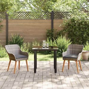 Juego de comedor de jardín de 3 piezas de ratán sintético gris con cojines - Product Image 4