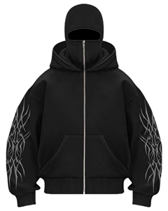 Personalized <b>Men</b> Double Balaclava Zip Hoodie Polyester Cotton Casual Jacket With Attached <b>Face</b> <b>Mask</b> Hood And Relaxed Streetwear - Product Image 3