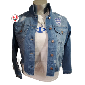 Veste en jean pour femmes brodée Zeta Phi Beta Sorority |   Veste en jean personnalisée brodée pour femmes de la sororité ZPB - Product Image 4