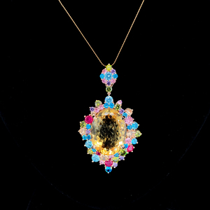 Premium yellow gold colour <b>stone</b> pendant round brilliant cut gemstone pendant fine jewelry women fashion pendant gift jewelry - Product Image 1
