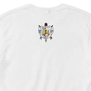 เสื้อยืดสีขาว รอยัลบลู โกลด์ ซิกมา แกมมา โร พิมพ์ลายกราฟิกตัวอักษรกรีก แขนสั้น คอกลม ลายตราสัญลักษณ์ สำหรับกลุ่มพี่น้อง  สวมใส่สบายๆ - Product Image 3