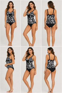 Maillot de bain tankini écologique pour femme, tissu recyclé, ensemble deux pièces, short de bain, séchage rapide, extensible, imprimé floral, plage, piscine - Product Image 6