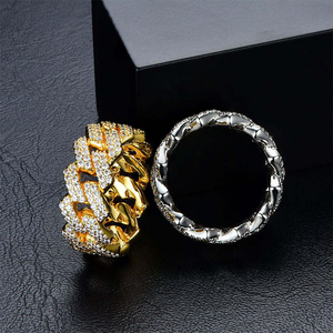 Hot Selling Fine Jewelry 18K Gold Plated 925 Sterling <b>Silver</b> Hip Hop Iced Out VVS Moissanite Diamond Cuban Link <b>Ring</b> <b>Men</b> Band - Product Image 6