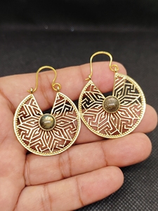 labradorite Export Brass Gemstone Drop <b>Earrings</b> Bulk Handcrafted Gold Plated Finish Pattern Bezel - Product Image 5