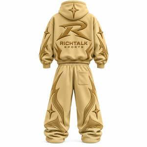 Ensemble de survêtement unisexe avec sweat à capuche et pantalon, motif étoile dorée en relief, streetwear, coupe ample longueur intégrale, automne - Product Image 2