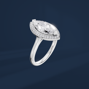 Bague de fiançailles pour femme en platine et diamant taille marquise 2 carats, style classique avec halo et diamants latéraux, certifiée GIA - Product Image 1