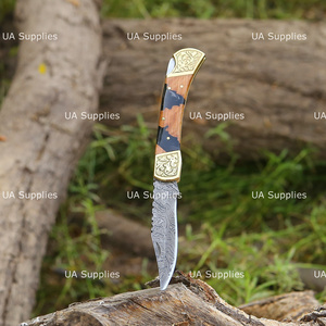 UA Supplies Hand Engraved Damascus Folding Pocket <b>Knife</b> Clip Point Resin & Olive Wood <b>Handle</b> Custom OEM Factory Direct <b>Knives</b> - Product Image 4