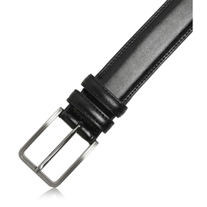 Ceinture en cuir véritable pour homme, noire unie, boucle à ardillon, style formel, durable, en cuir de vachette, boucle rectangulaire argentée - Product Image 2