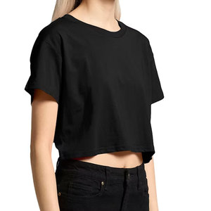 Camiseta Corta para Mujer, Cuello Redondo, Color Sólido, Informal, Verano, Transpirable, 100% Algodón, Camiseta Corta Estampada - Product Image 6